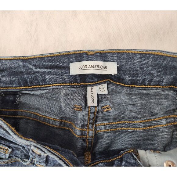 Good American Good Legs Lace-Up Jeans 6/28 Medium Wash Distressed Flaws - Picture 7 of 10
